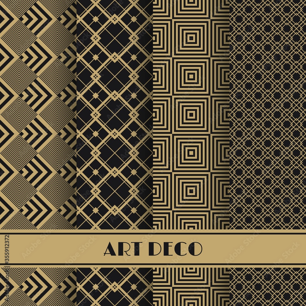 Aufkleber Set of art deco seamless pattern. Vector illustration vintage design. Abstract seamless geometric patterns