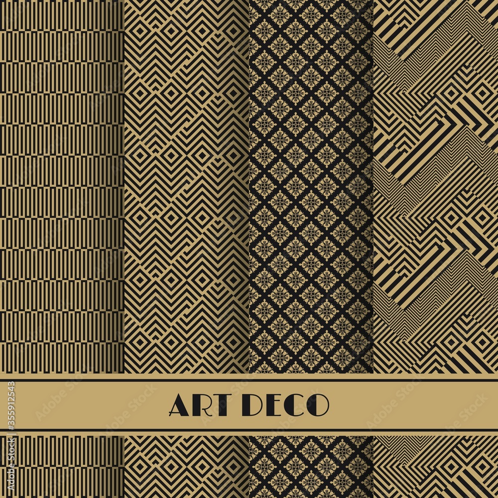 Poster set of art deco seamless pattern. vector illustration vintage design. abstract seamless geometric pa
