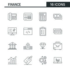 Thin line icon set of 16 - money, finance, payments and ect. Vector 