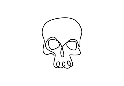 recommend clip art: Contour drawing continuous one line with human skull. One single drawn line art doodle dead, horror, black, death, head, skull, human, face. Vector design isolated on white background