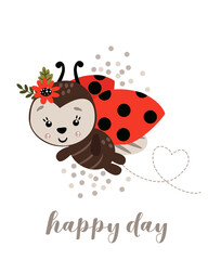 poster happy day with ladybug - vector illustration, eps