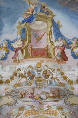 Die Wieskirche in Steingaden, Bayern, Deutschland: Decken Fresken und Bibel Szenen der berühmten Wallfahrtskirche und Weltkulturerbe