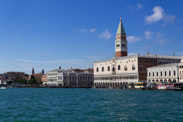Fototapeta na wymiar Piazza San Marco, Venice, Italy - 10/20/2019. View of the Doge's Palace from the Grand Canal