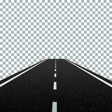 Road in perspective. Straight Road on transparent grid background.