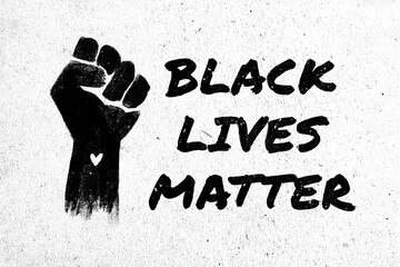 Fototapeta Stock illustration of a raised black fist and the phrase Black Lives Matter on a white textured background obraz