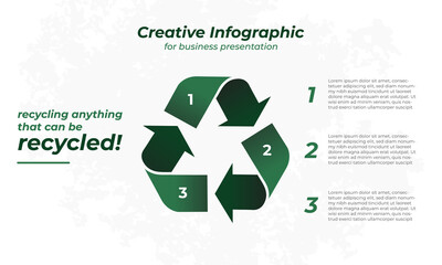 Creative business infographic with 3D circle shape and icon design. Recycle edition. Green nature color palette. Vector illustration eps10.