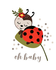 poster with baby ladybug - vector illustration, eps