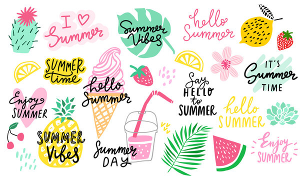 Summer vector lettering set. Summer logo collection