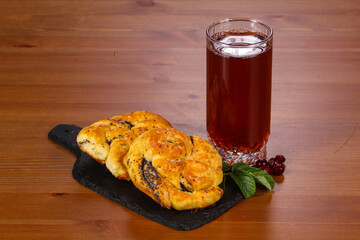 Homemade sweet bun with drink