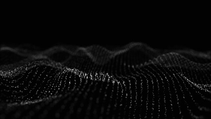Wave 3d. Wave of particles. Abstract Black Geometric Background. Big data visualization. Data technology abstract futuristic illustration. 3d rendering.