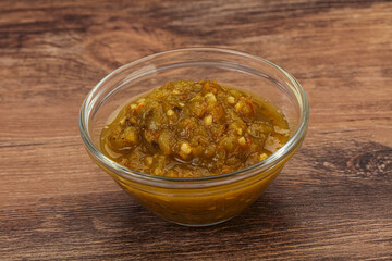 Green spicy sauce in the bowl