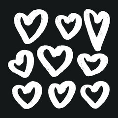 Set of 9 handdrawn heart. Handdrawn rough marker hearts isolated on white background. Vector illustration for your graphic design.
