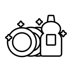 Obraz premium dishes utensils clean with soap bottle line style icon