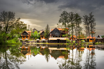 Obraz premium Restaurant by the Semetesko lake on Kopaonik mountain in Serbia