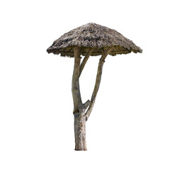 Shelter from the sun in the form of reed umbrellas isolated on a white background, with clipping path.