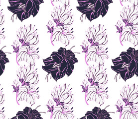 Image without seams. Beautiful pattern on a summer theme. Pattern consisting of  flowers and  herbs. Background image.
