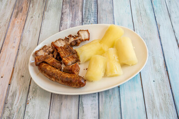 Plate of greaves with cassava