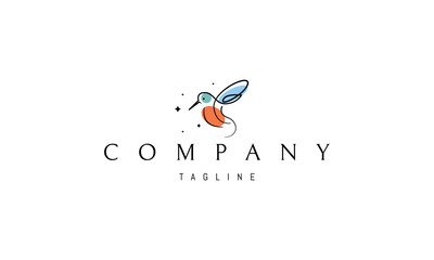 Vector logo on which an abstract image of a hummingbird bird with color fragments.