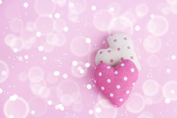 Delicate festive background for the celebration of Valentine's Day. Happy holiday greetings concept. Place for text. Flat layout.