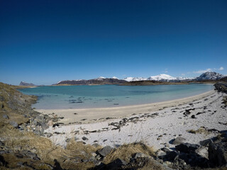 beautiful beach and mountain landscape in northern norway