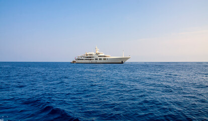 Luxury private motor yacht at sea.