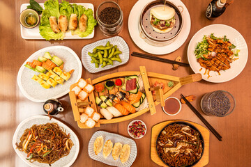 Overhead image of japanese food