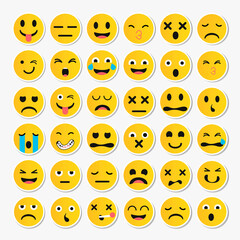 Cartoon emoji collection. Set of emoticons with different mood.Set of Emoji. Flat style illustrations
