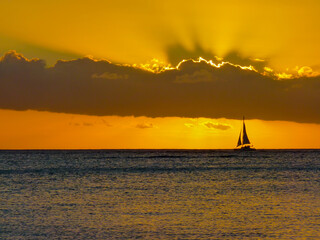 Fototapeta premium Sunset on the Indian Ocean in Grand Baie, Mauritius Island