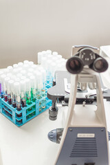 Fototapeta premium test tubes in laboratory and microscope