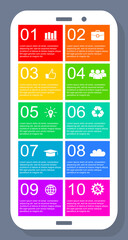 Infographic vector template on mobile phone screen, flat design vector illustration