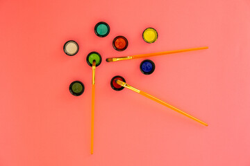 Paint set with pink background