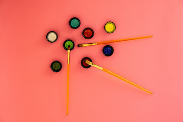 Paint set with pink background