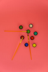 Paint set with pink background