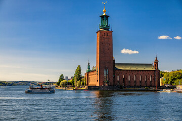 View onto City Hall Stadshuset in Kungsholmen island of Stockholm in Sweden