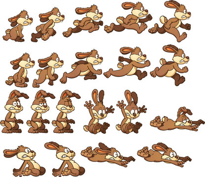 Bunny rabbit sprites. Vector clip art illustration with simple gradients. Each element on a separate layer.