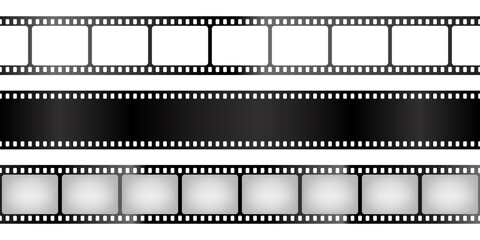 Obraz premium Film strips collection. Old retro cinema movie strip. Vector illustration. Video recording.