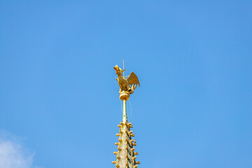 Saint Bavo  Cathedral  gilded dragon on top of tower in Ghent, Belgium