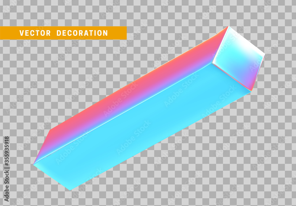 Poster cuboid is three-dimensional geometric shape isolated with colorful hologram chameleon color gradient