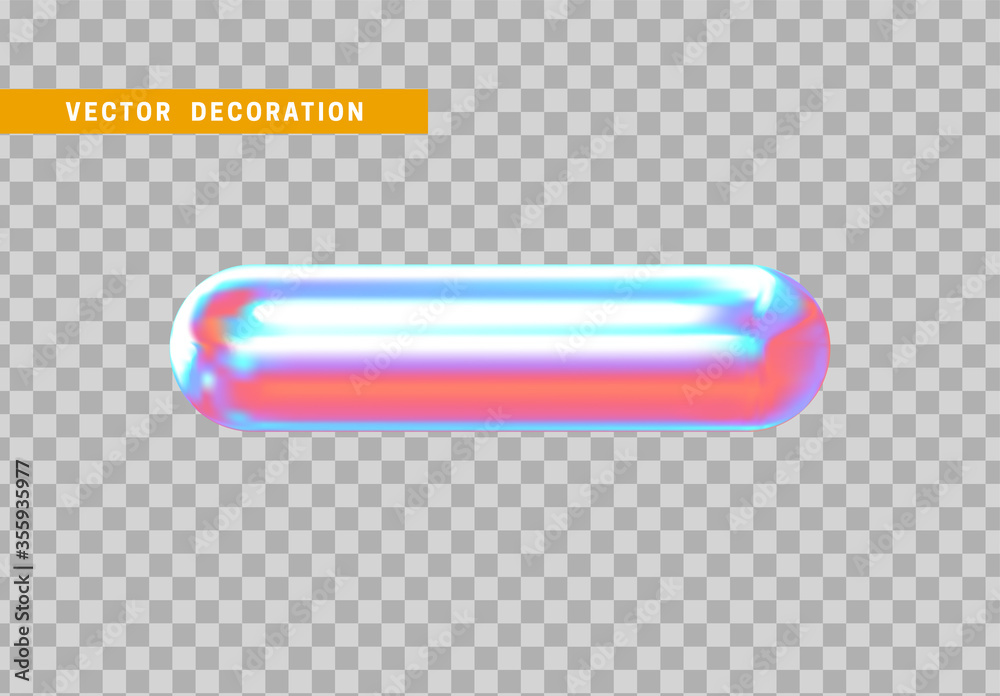 Poster hollow capsule isolated with colorful hologram chameleon color gradient. 3d objects geometric shape.