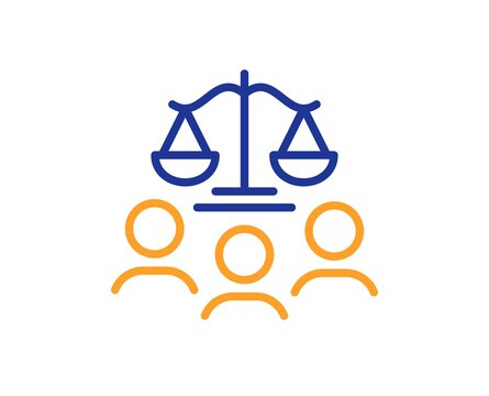 Court jury line icon. Justice scales sign. Judgement law symbol. Colorful thin line outline concept. Linear style court jury icon. Editable stroke. Vector
