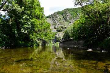 Fototapeta premium The Ahr river with vineyards in the background