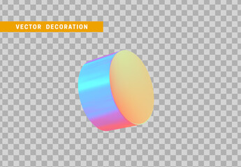 Cylinder 3d objects geometric shape. Round timber isolated with colorful hologram chameleon color gradient. vector illustration