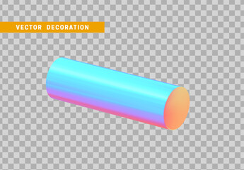 Cylinder 3d objects geometric shape. Round timber isolated with colorful hologram chameleon color gradient. vector illustration