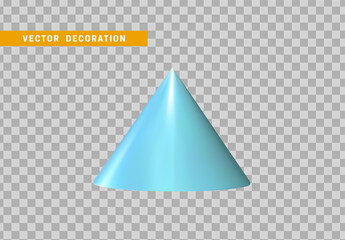 Cone is three-dimensional geometric shape isolated blue color. 3d objects vector illustration