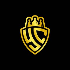 YC monogram logo with shield and crown style design template