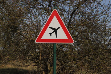 Warning Sign Airplane at street, Berlin Airport