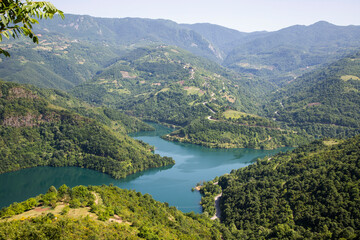 Naklejka na ściany i meble View of Yuvacik Dam Lake in Kocaeli province of Turkey. The artificial lake provides water for the city of Izmit, Kocaeli.