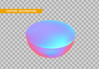 Semi sphere isolated with colorful hologram chameleon color gradient. 3d objects geometric shape. vector illustration