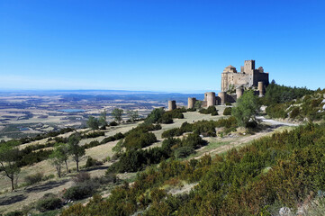 Landscape of the Huesca flat Valley and Castle of Loarre. Spain.