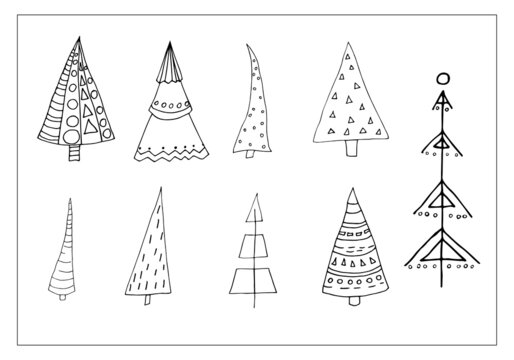 A set of winter holiday seamless patterns with a Christmas tree. Merry Christmas and happy New year. Vector illustration.